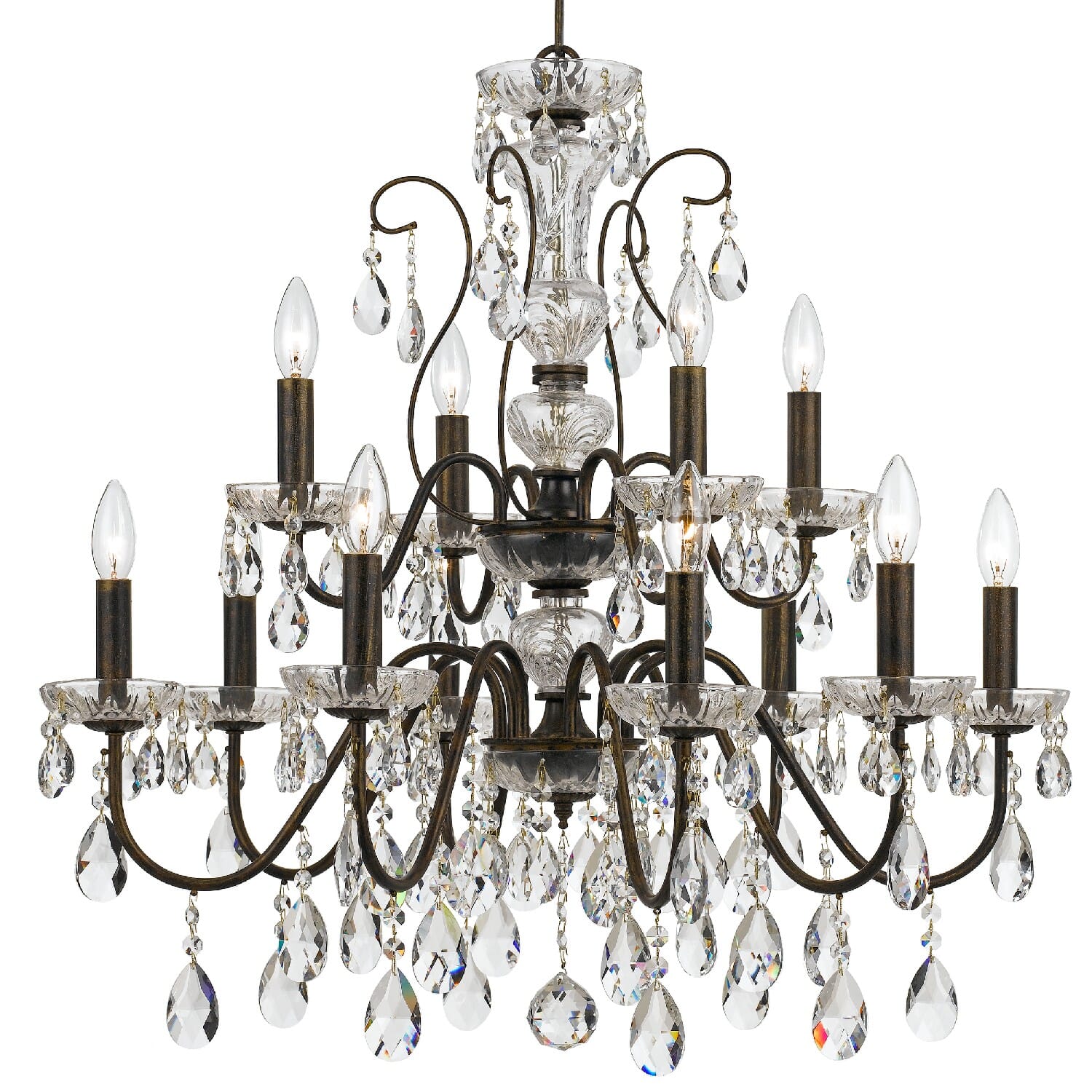 Crystorama Butler 12-Light 29" Chandelier in English Bronze with Swarovski Strass Crystal Crystals