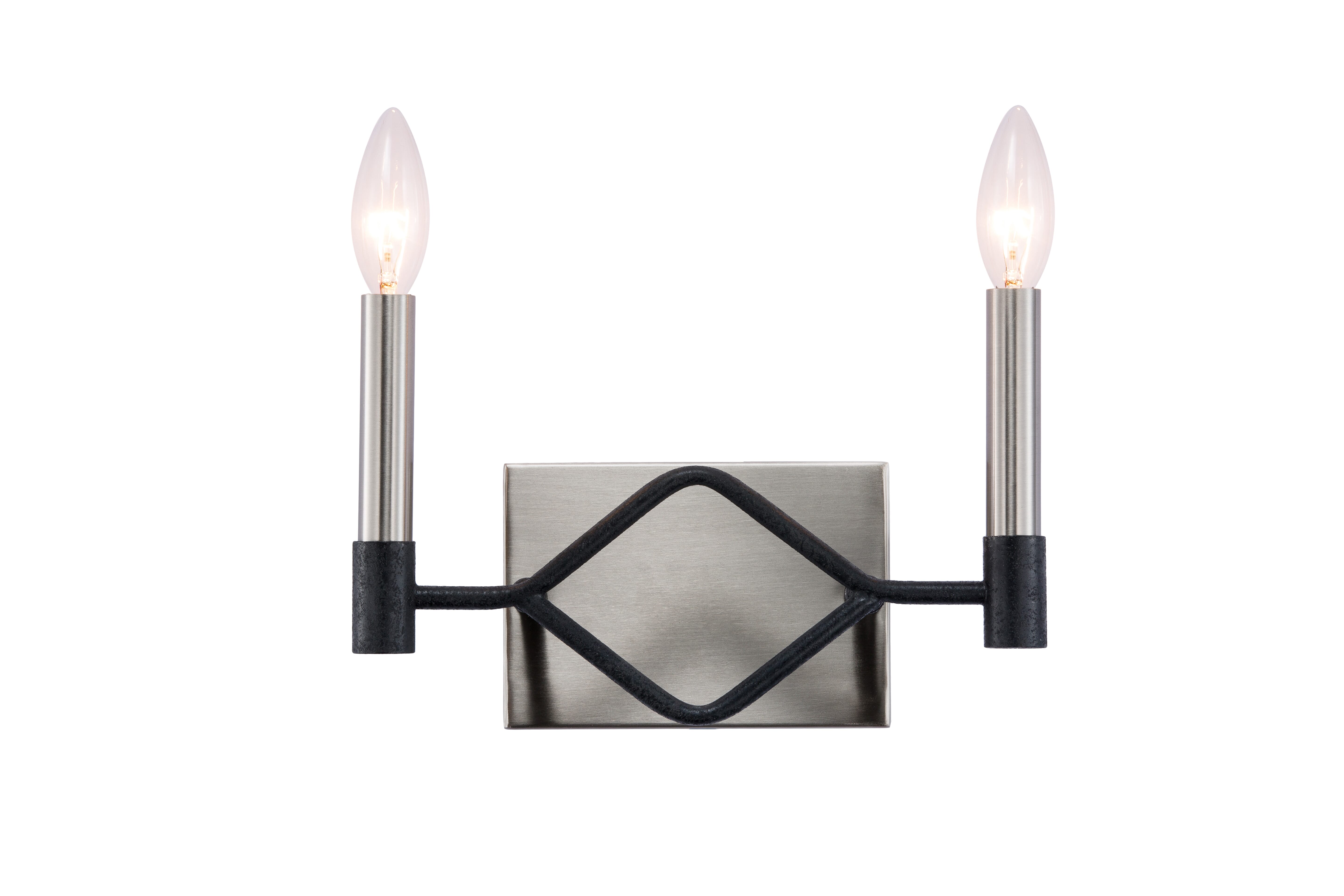 Varaluz To Circuit with Love 2-Light 7" Bathroom Vanity Light in Textured Black with Brushed Nickel