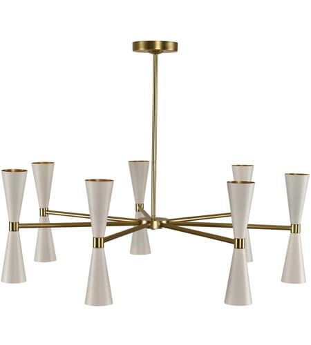 Kalco Milo 14-Light Mid-Century Modern Chandelier in White and Vintage Brass