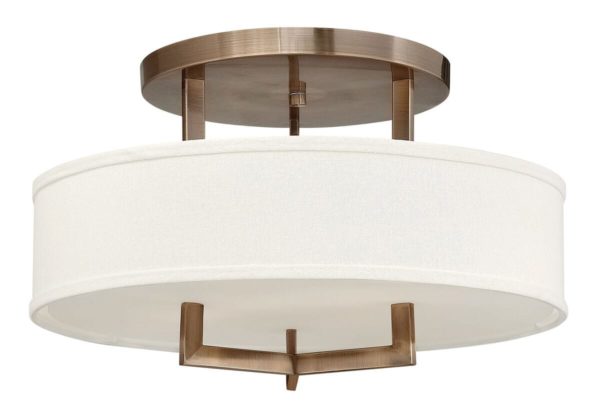 Hinkley Hampton 3-Light Semi-Flush Ceiling Light in Brushed Bronze