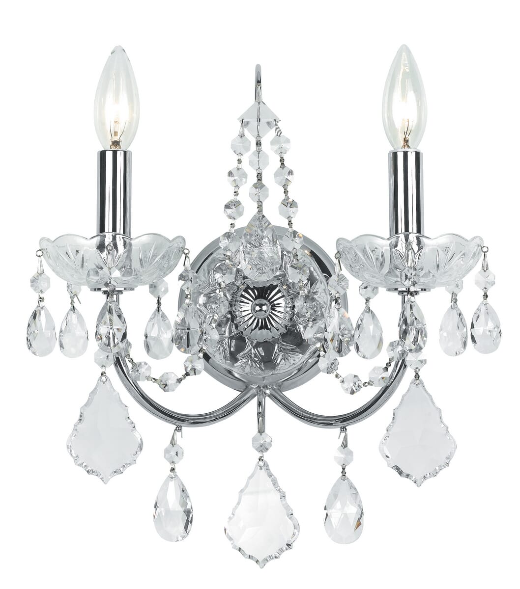 Crystorama Imperial 2-Light 14" Wall Sconce in Polished Chrome with Clear Hand Cut Crystals