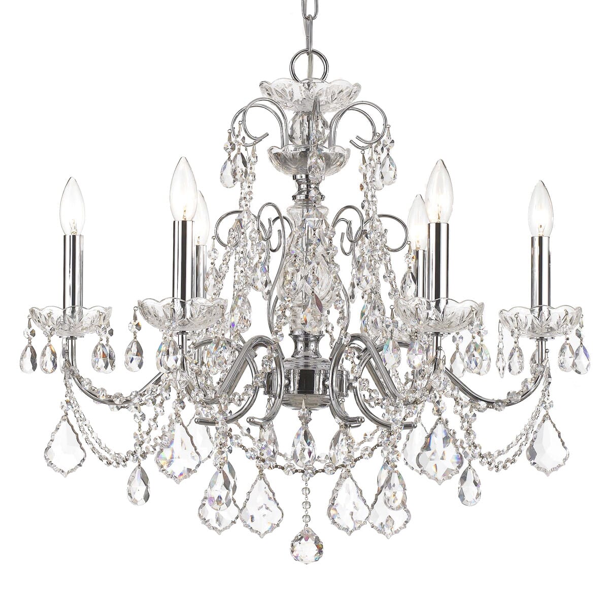 Crystorama Imperial 6-Light 25" Traditional Chandelier in Polished Chrome with Clear Swarovski Strass Crystals