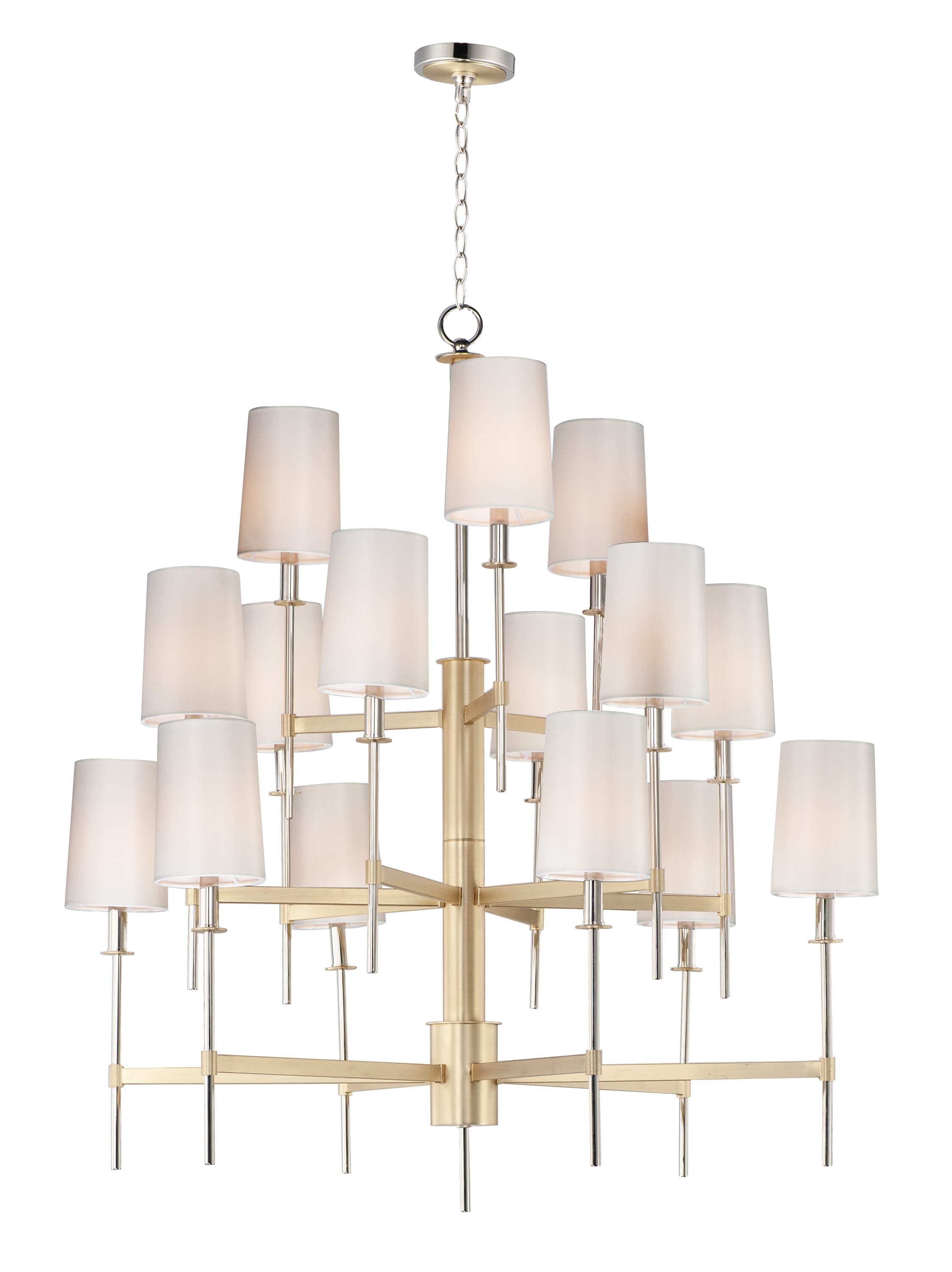 Maxim Uptown 15-Light Multi-Tier Chandelier in Satin Brass and Polished Nickel