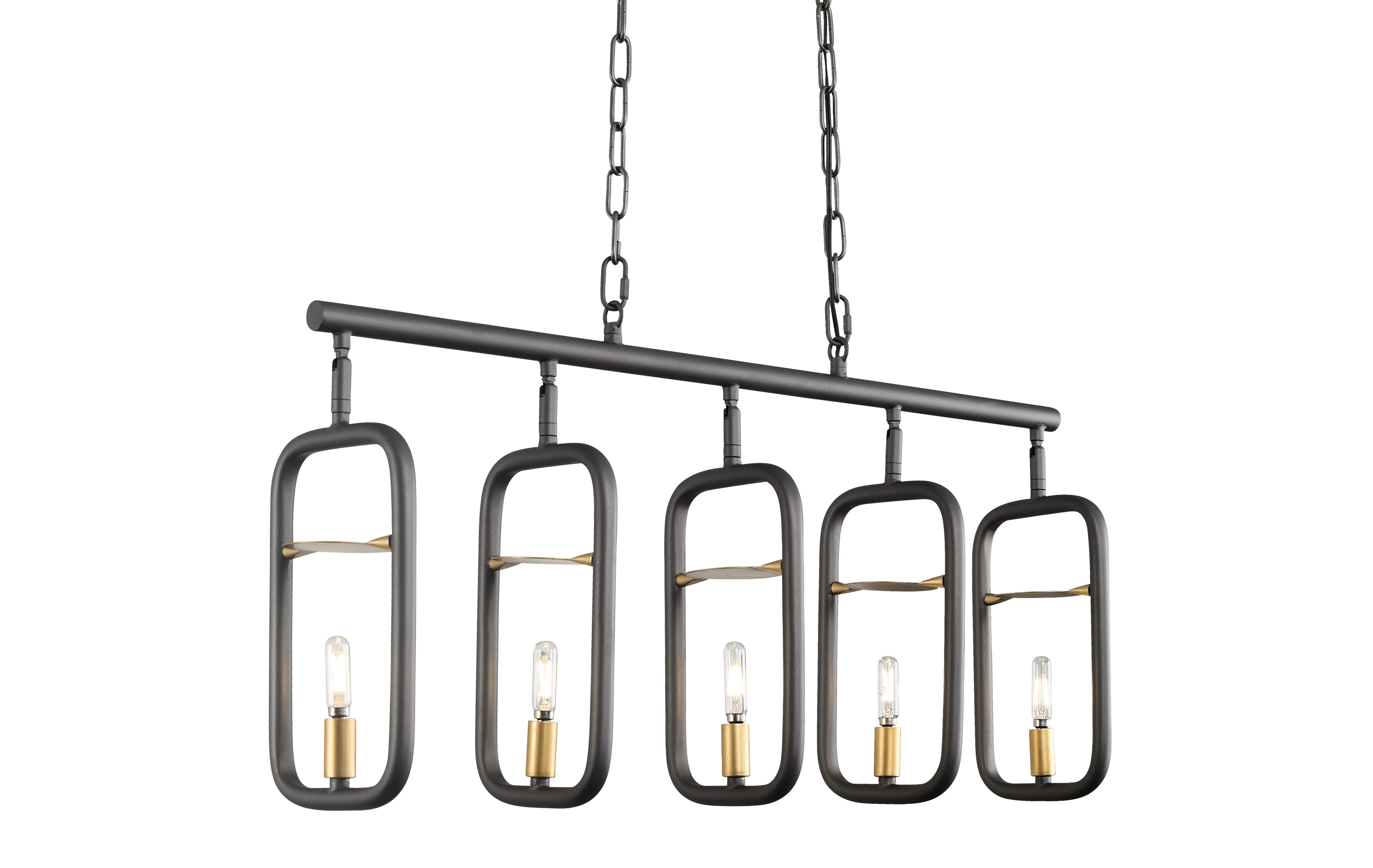 Varaluz Bar None 5-Light 34" Linear Pendant in Aged Gold with Rustic Bronze