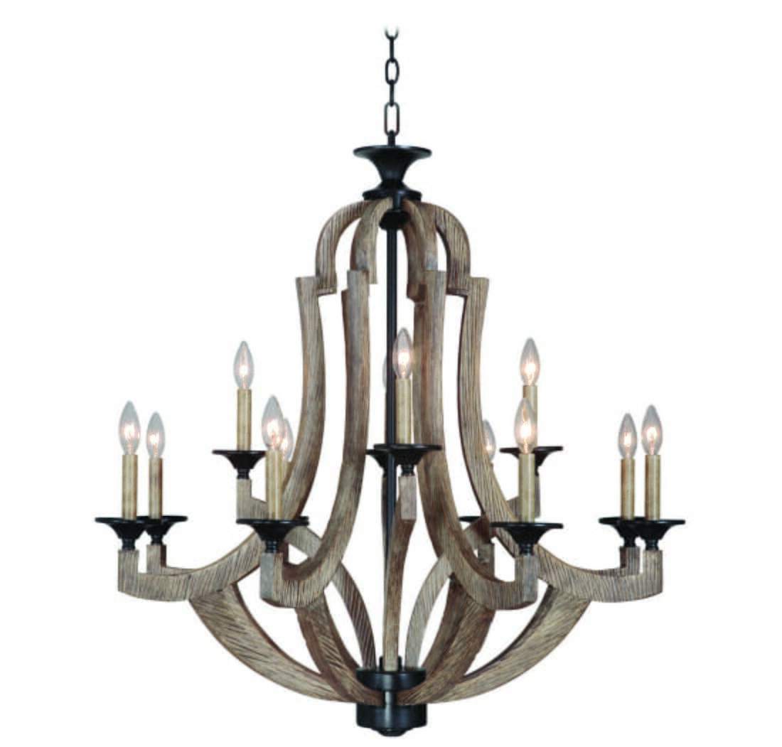 Craftmade Winton Rustic 12-Light Chandelier in Weathered Pine/Bronze