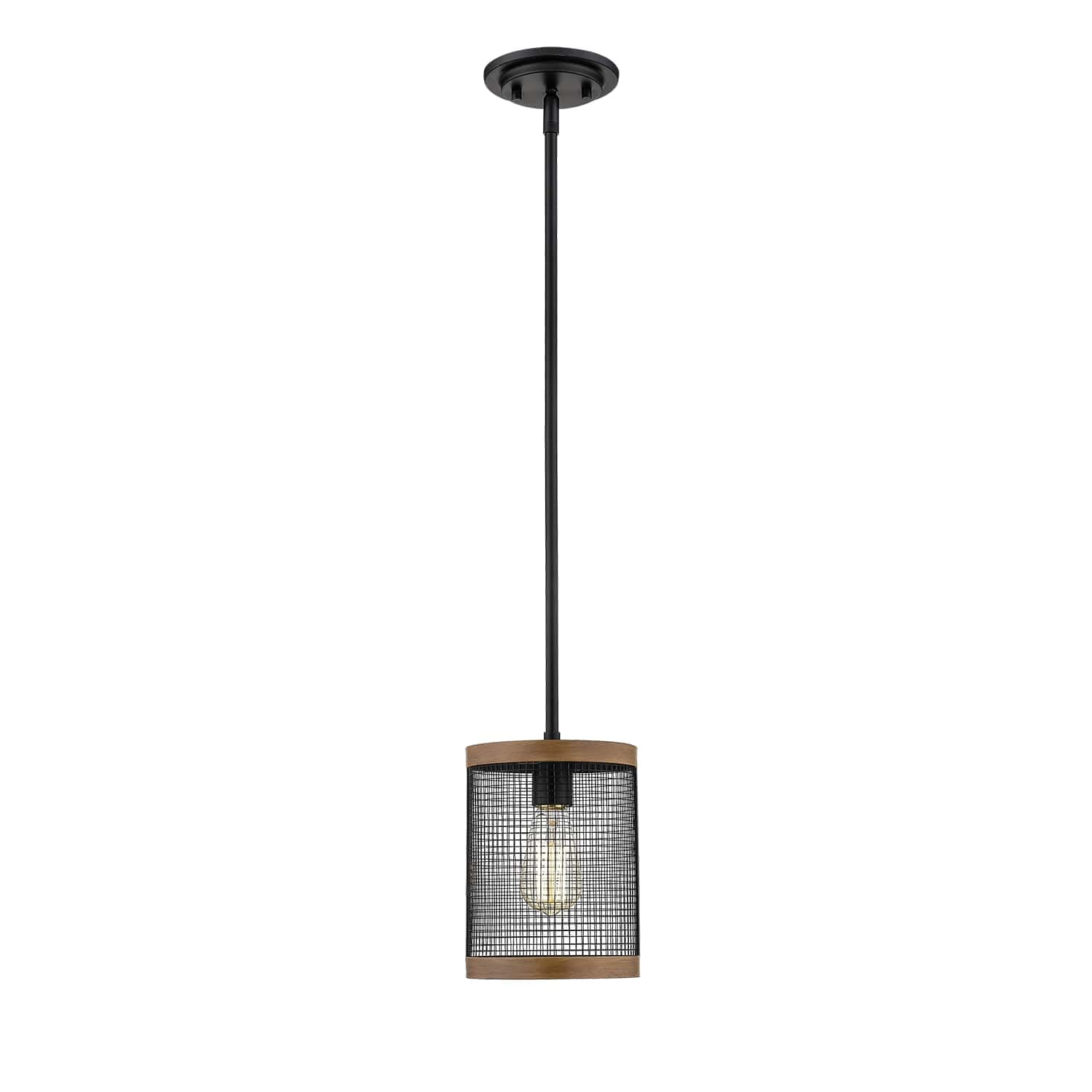 Millennium Lighting Mesa 1-Light 4" Mini Pendant in Matte Black and Wood Grain