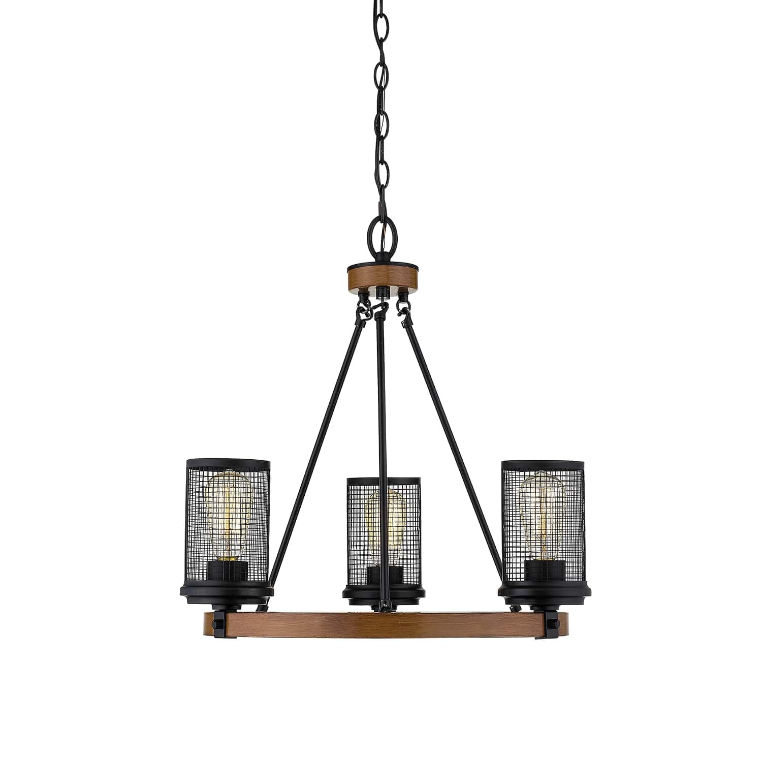 Millennium Lighting Mesa 3-Light 21" Chandelier in Matte Black and Wood Grain