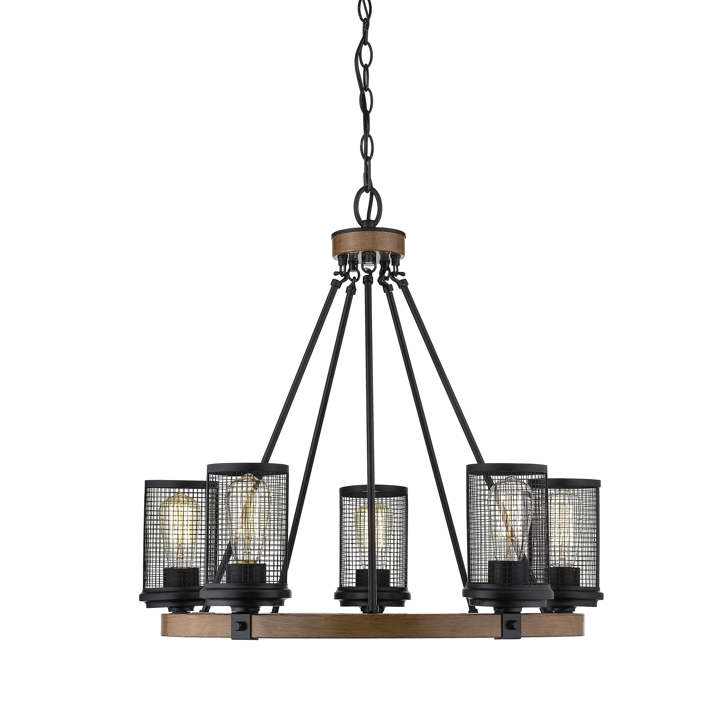 Millennium Lighting Mesa 5-Light 22.5" Chandelier in Matte Black and Wood Grain