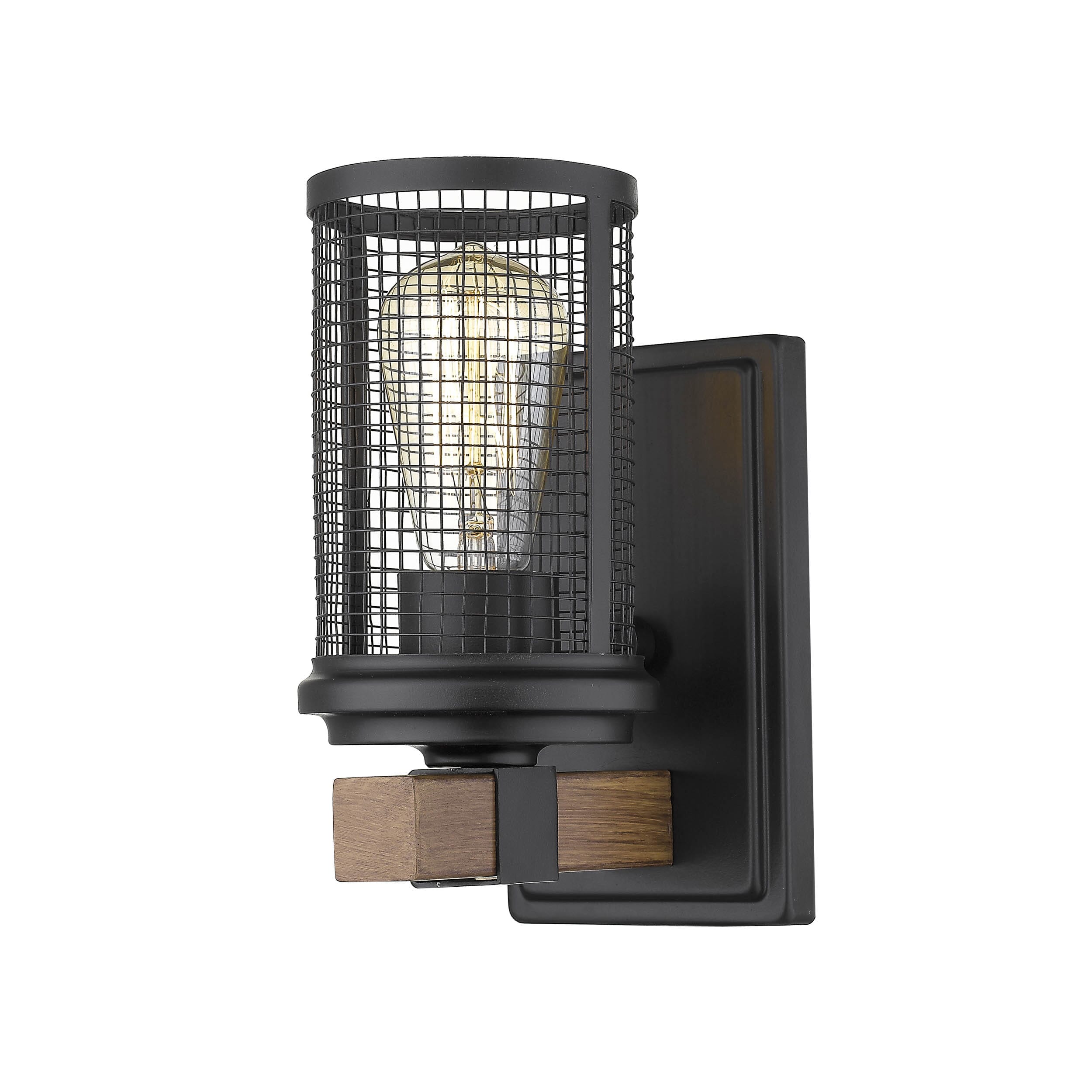 Millennium Lighting Mesa 1-Light 8.5" Wall Sconce in Matte Black and Wood Grain