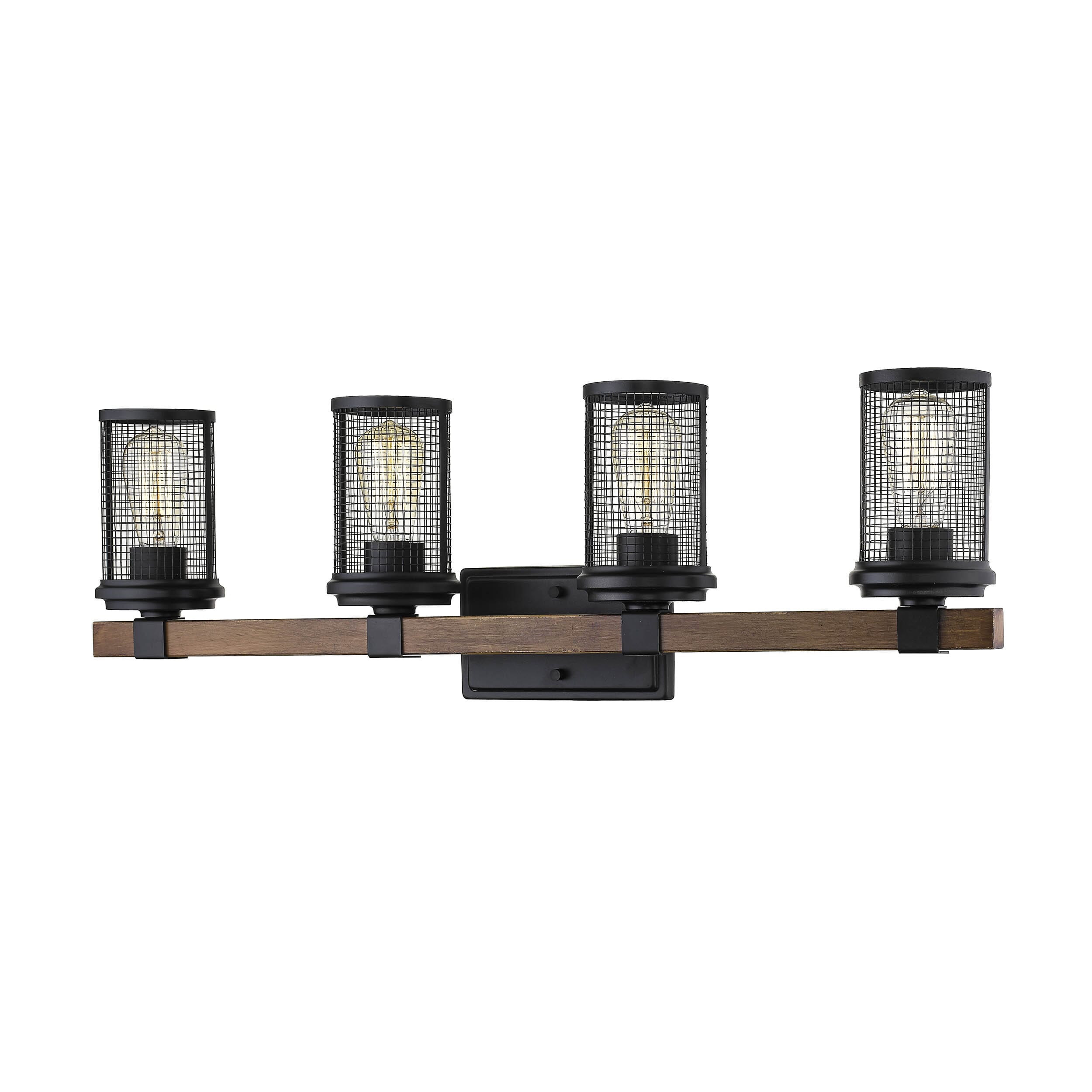 Millennium Lighting Mesa 4-Light 33" Bathroom Vanity Light in Matte Black and Wood Grain