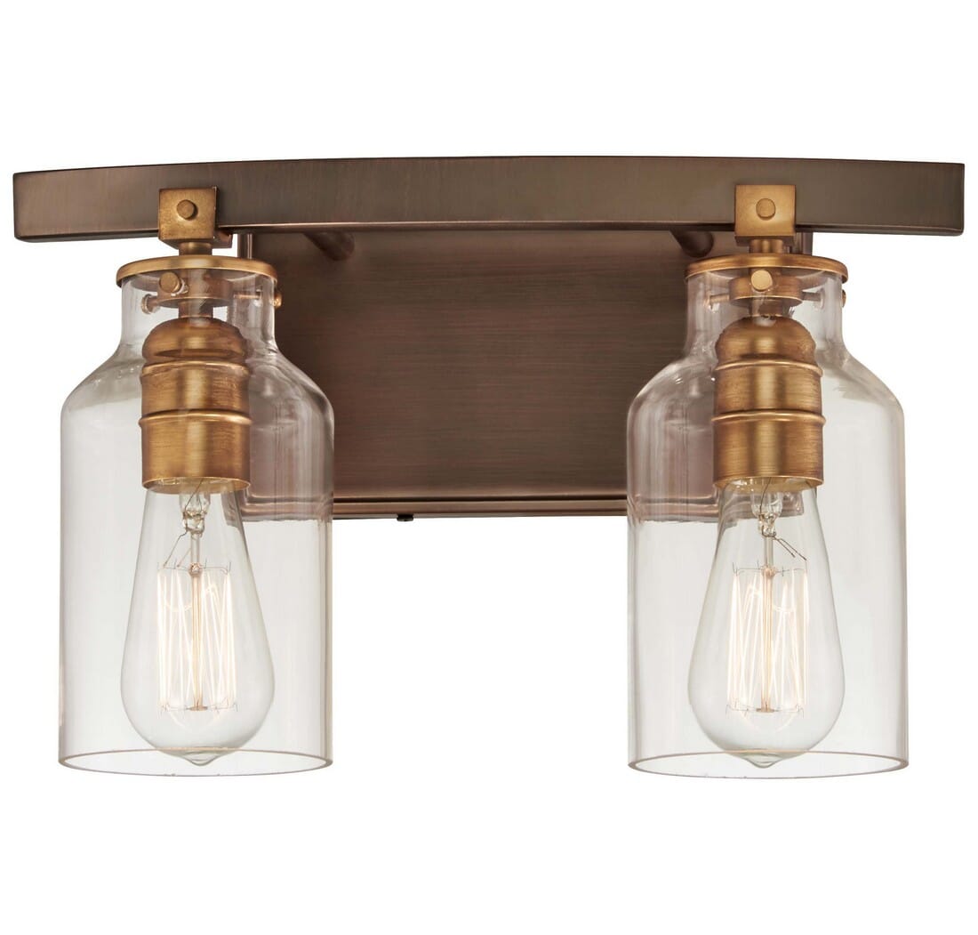 Minka Lavery Morrow 2-Light Bathroom Vanity Light in Harvard Court Bronze with Gold Highlights