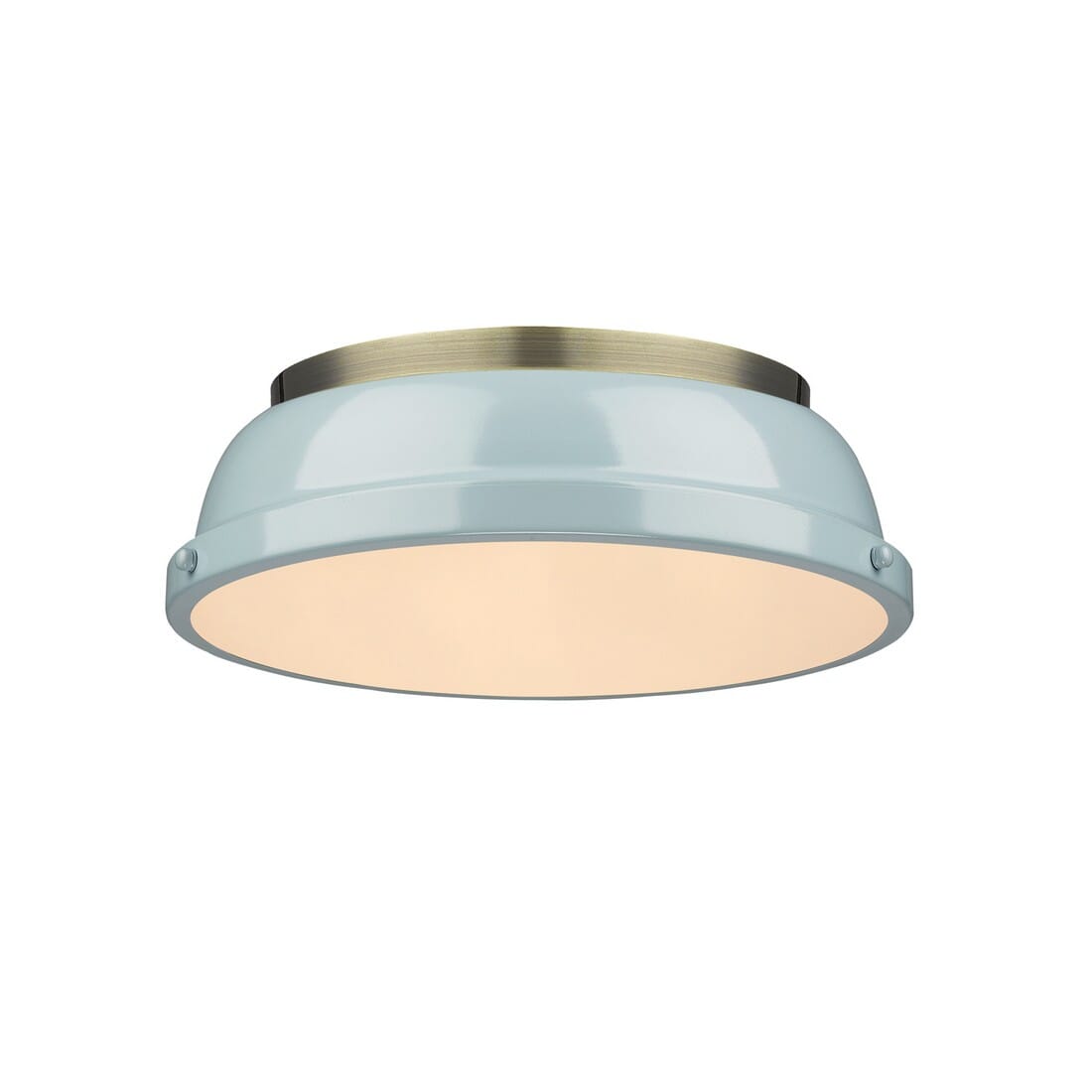 Golden Duncan 2-Light 14" Ceiling Light in Aged Brass and Seafoam