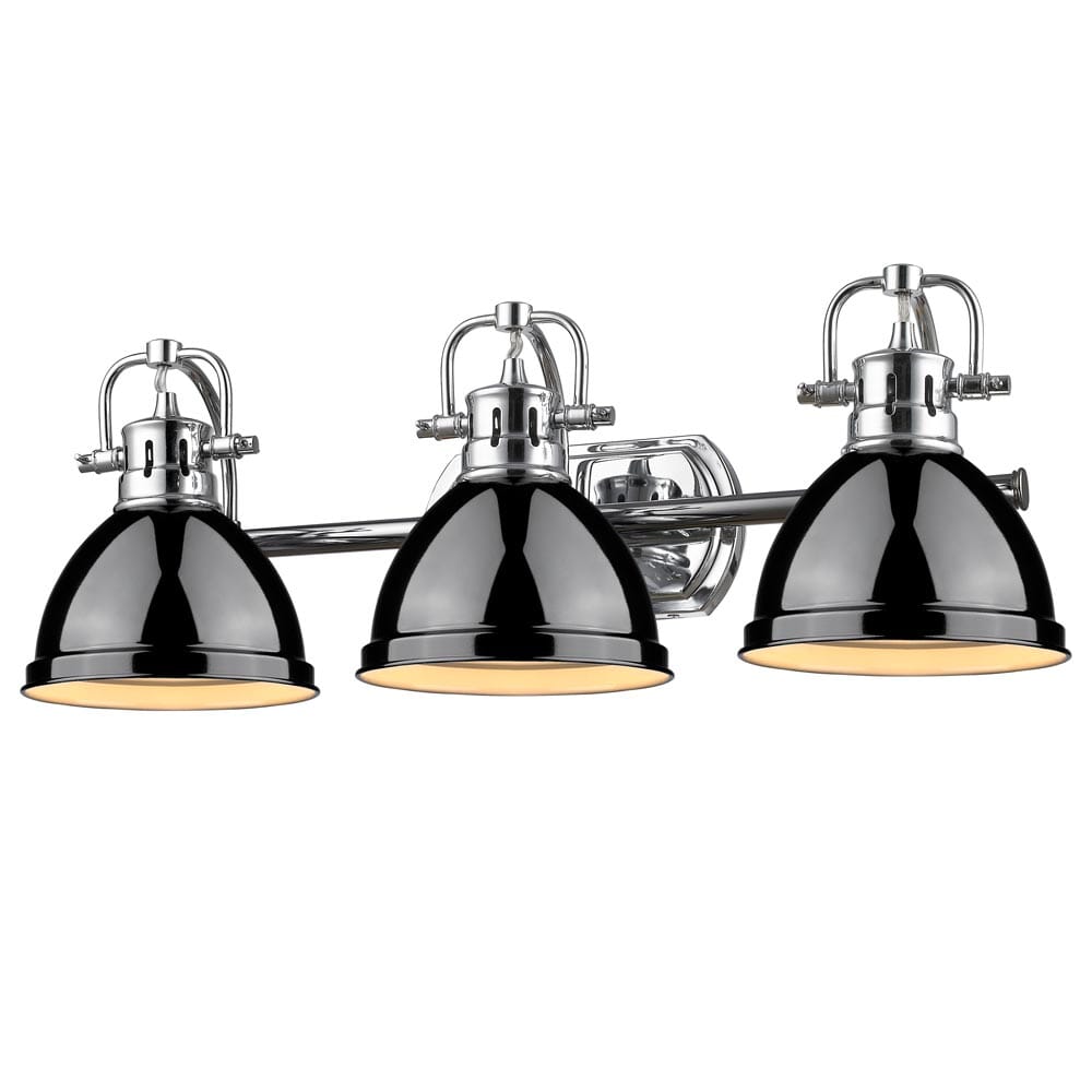 Golden Duncan 3-Light Bathroom Vanity Light in Chrome and Black