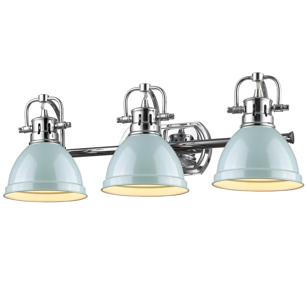 Golden Duncan 3-Light Bathroom Vanity Light in Chrome and Seafoam