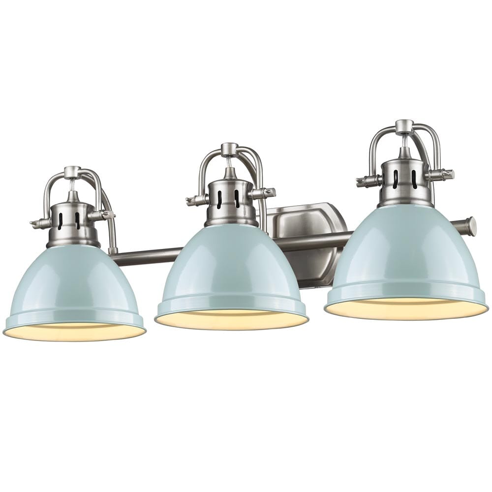 Golden Duncan 3-Light Bathroom Vanity Light in Pewter and Seafoam