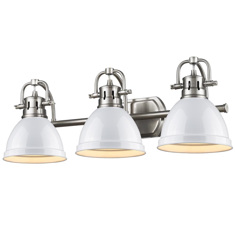 Golden Duncan 3-Light Bathroom Vanity Light in Pewter and White