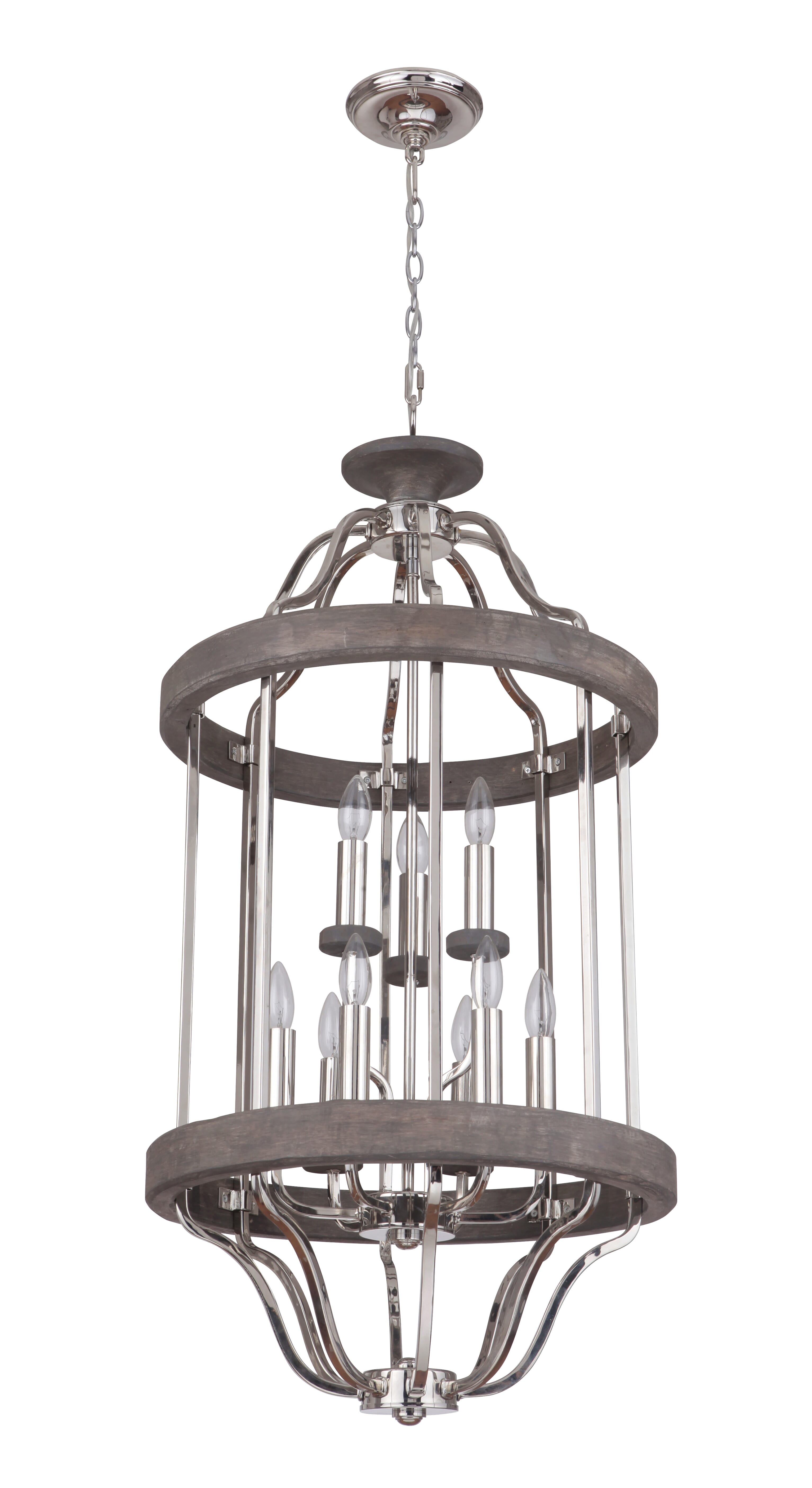 Craftmade Ashwood 9-Light 20" Foyer Light in Polished Nickel with Greywood