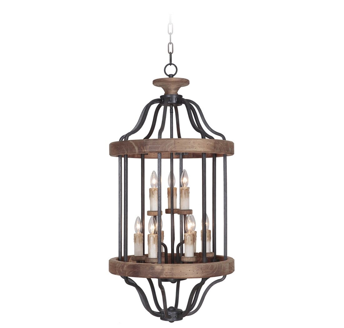 Craftmade Ashwood 9-Light 20" Foyer Light in Textured Black with Whiskey Barrel