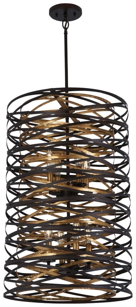 Minka Lavery Vortic Flow 8-Light 18" Pendant Light in Dark Bronze with Mosaic Gold Inte