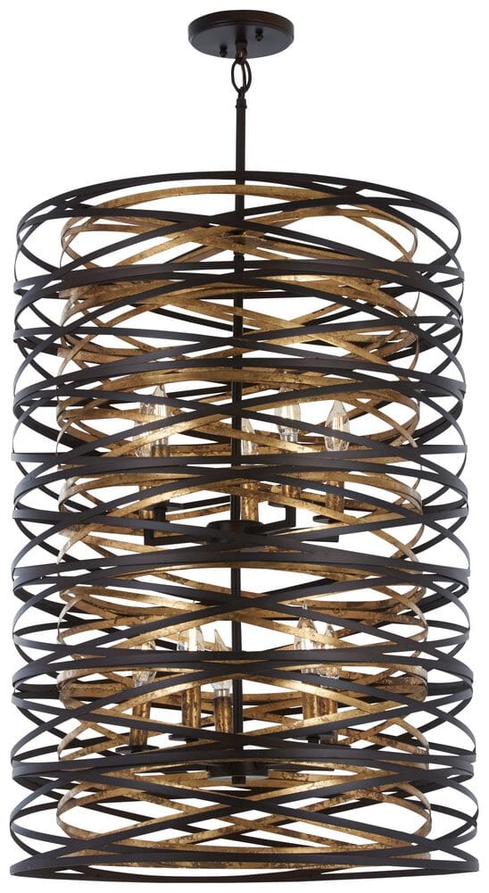 Minka Lavery Vortic Flow 10-Light 21" Pendant Light in Dark Bronze with Mosaic Gold Inte