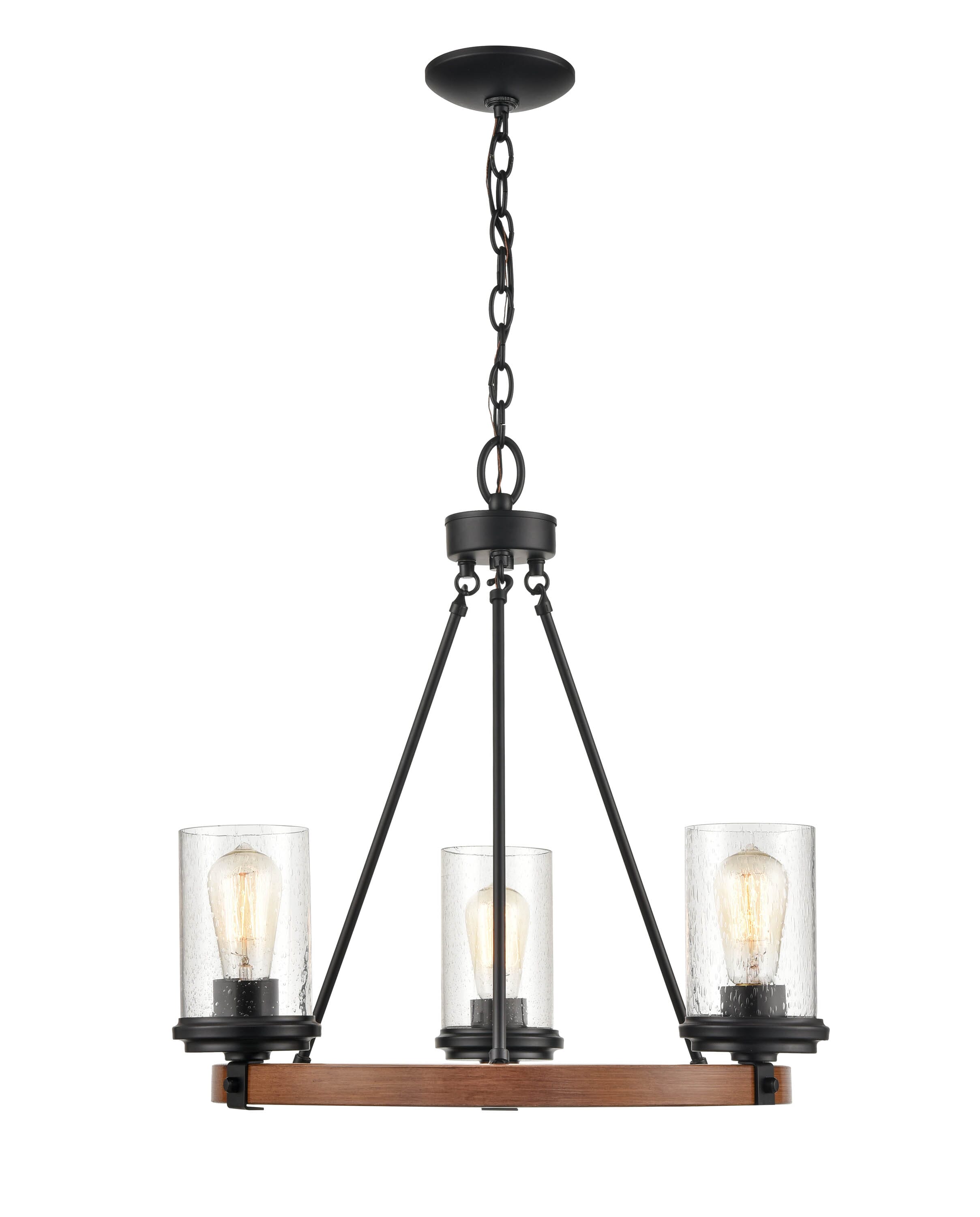 Millennium 3-Light Transitional Chandelier in Matte Black and Wood Grain