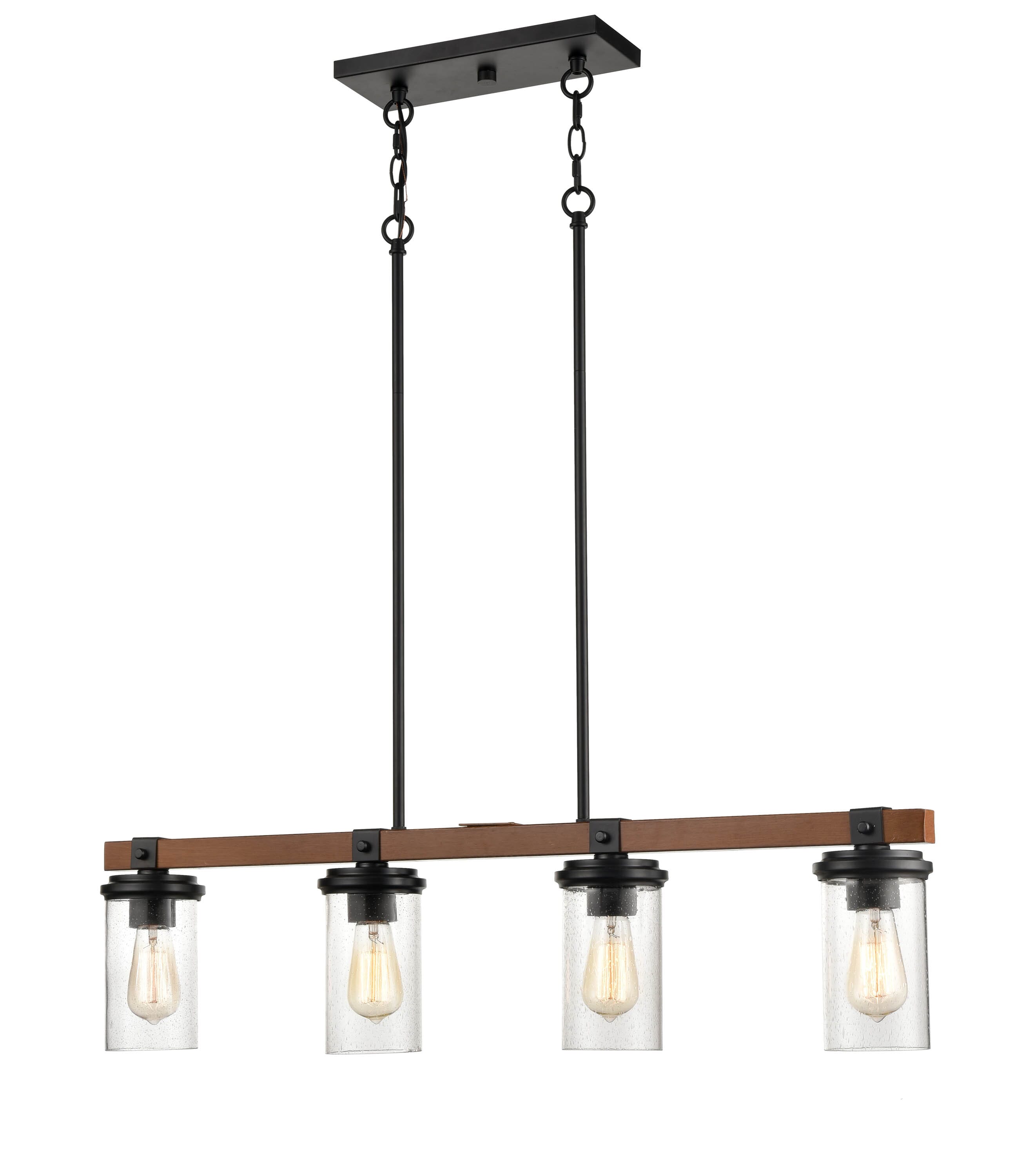 Millennium 4-Light Island Light in Matte Black and Wood Grain