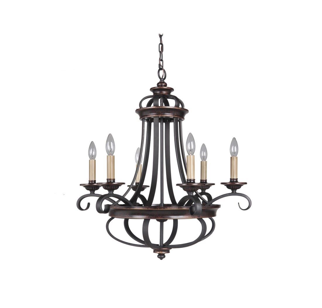 Craftmade Stafford 6-Light Traditional Chandelier in Aged Bronze with Textured Black