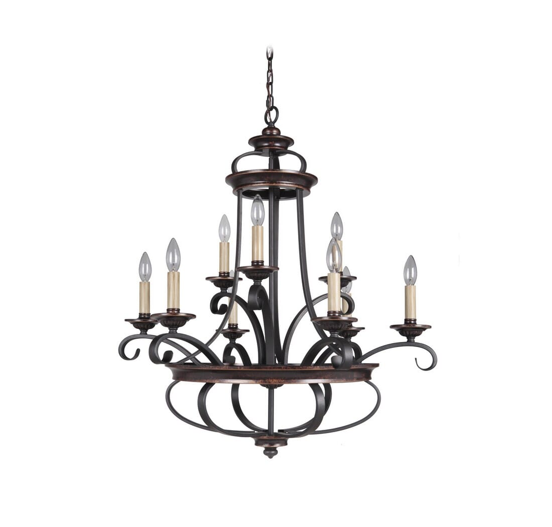 Craftmade Stafford 9-Light Traditional Chandelier in Aged Bronze with Textured Black