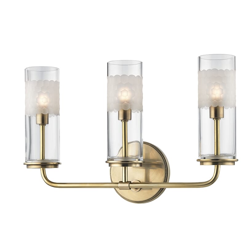 Hudson Valley Wentworth 3-Light 10" Wall Sconce in Aged Brass