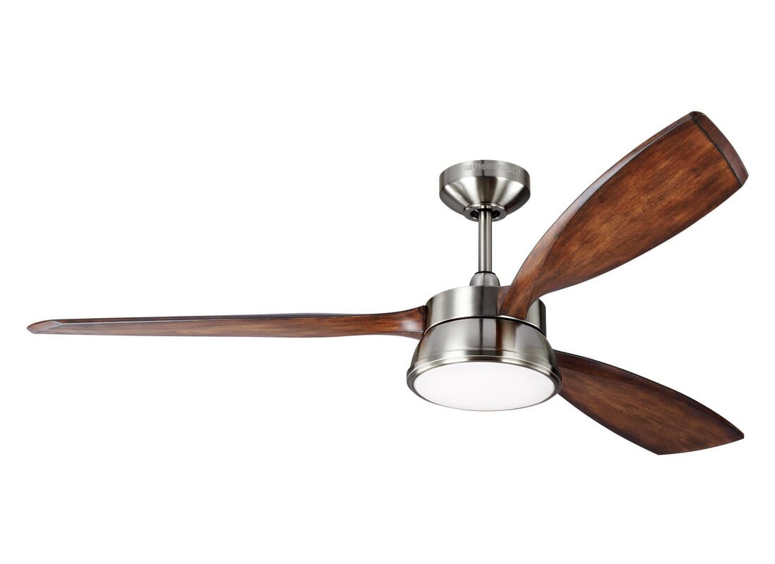 Monte Carlo Destin 57" LED Ceiling Fan in Brushed Steel w/ Koa Blade