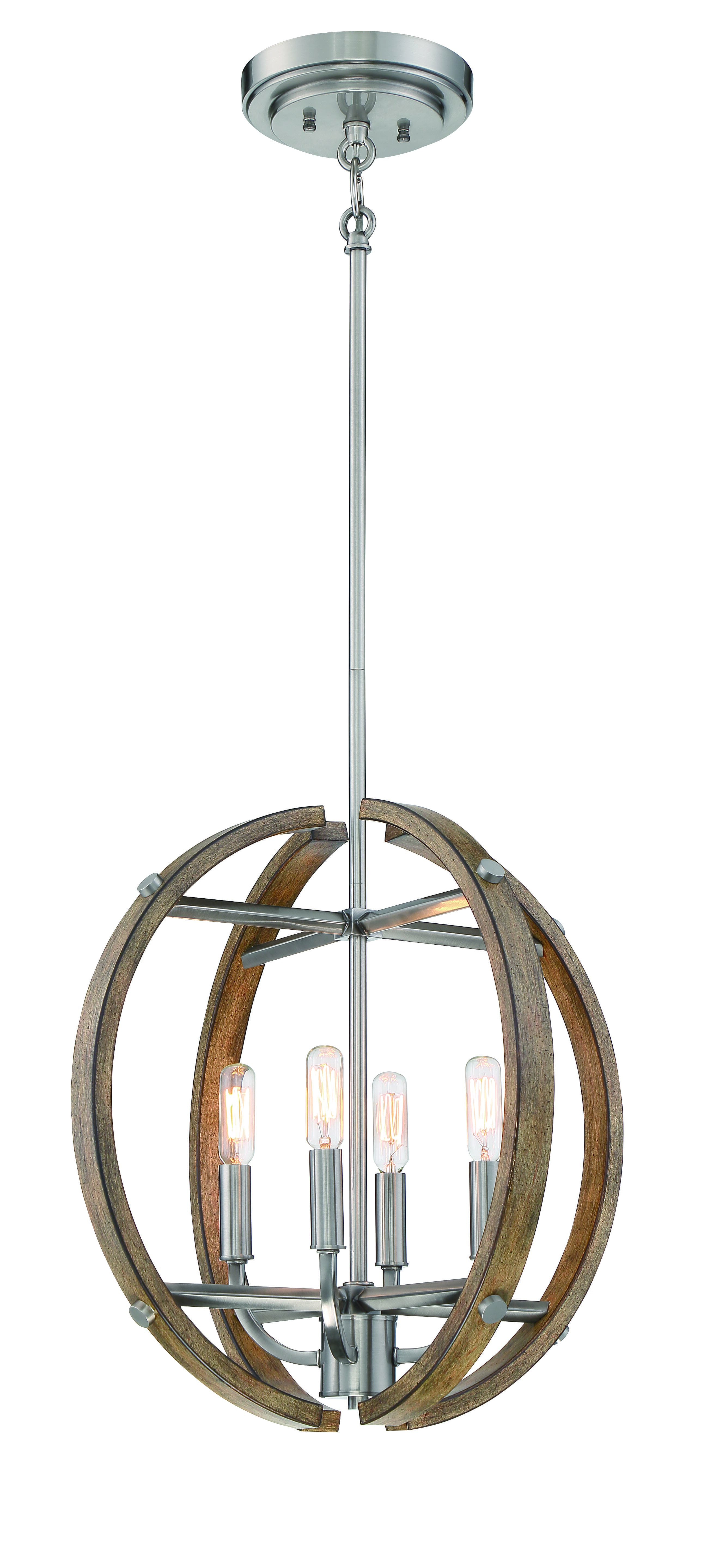 Minka Lavery Country Estates 4-Light 17" Pendant Light in Sun Faded Wood with Brushed Nickel