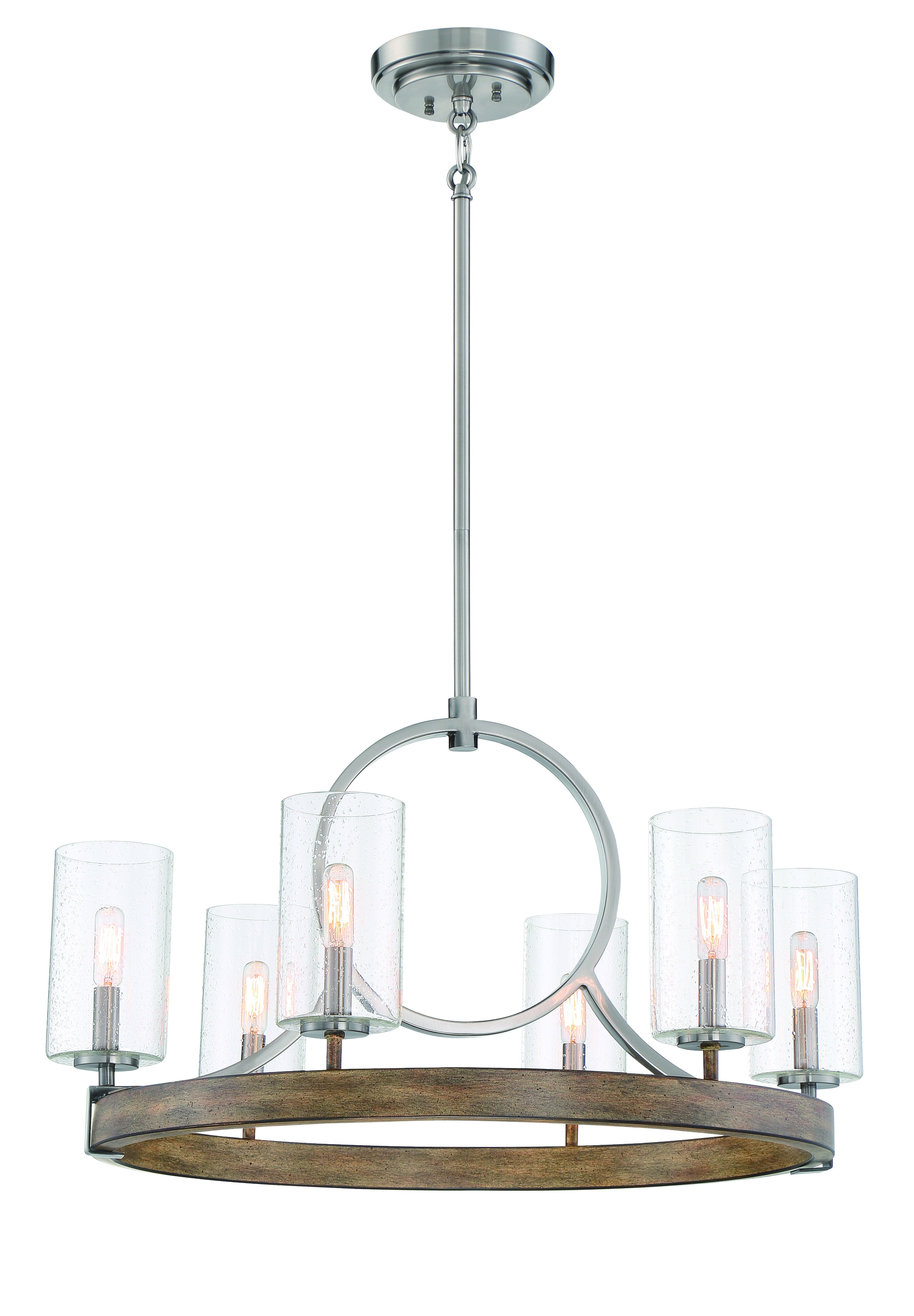 Minka Lavery Country Estates 6-Light Transitional Chandelier in Sun Faded Wood With Brushed Nickel