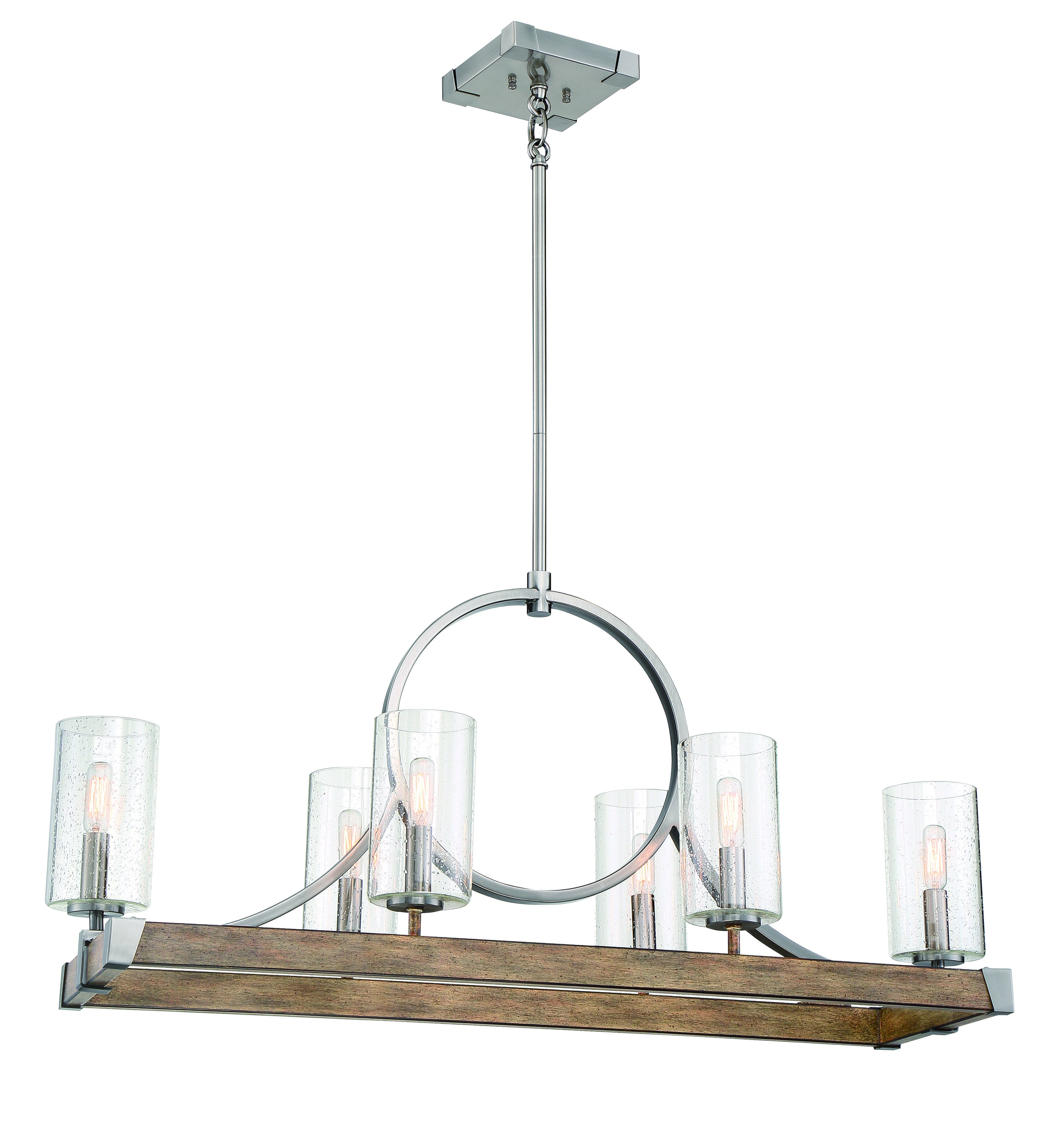 Minka Lavery Country Estates 6-Light 39" Kitchen Island Light in Sun Faded Wood with Brushed Nickel