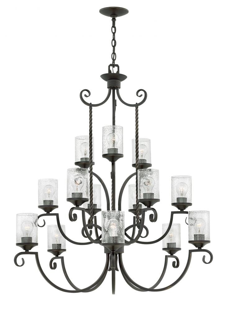 Hinkley Casa 15-Light Three Tier in Olde Black with Clear Seedy Glass