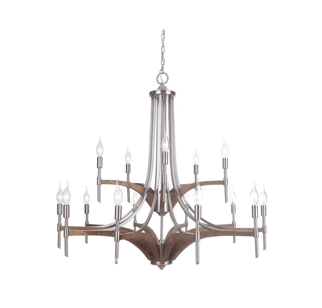 Craftmade Tahoe 15-Light Transitional Chandelier in Brushed Polished Nickel with Whiskey Barrel