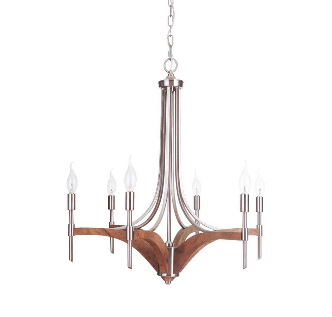 Craftmade Tahoe 6-Light Transitional Chandelier in Brushed Polished Nickel with Whiskey Barrel