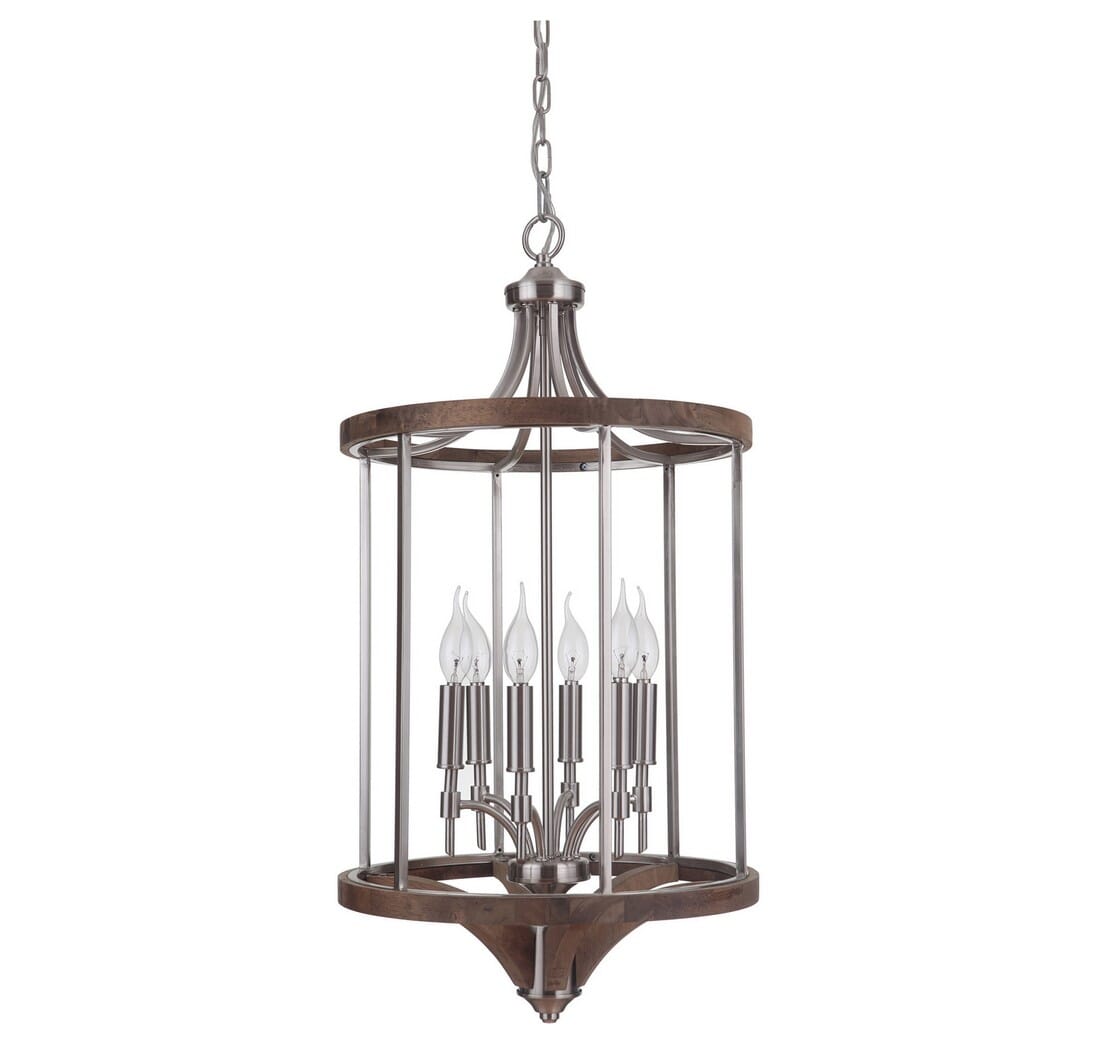 Craftmade Tahoe 6-Light 16" Foyer Light in Brushed Polished Nickel with Whiskey Barrel