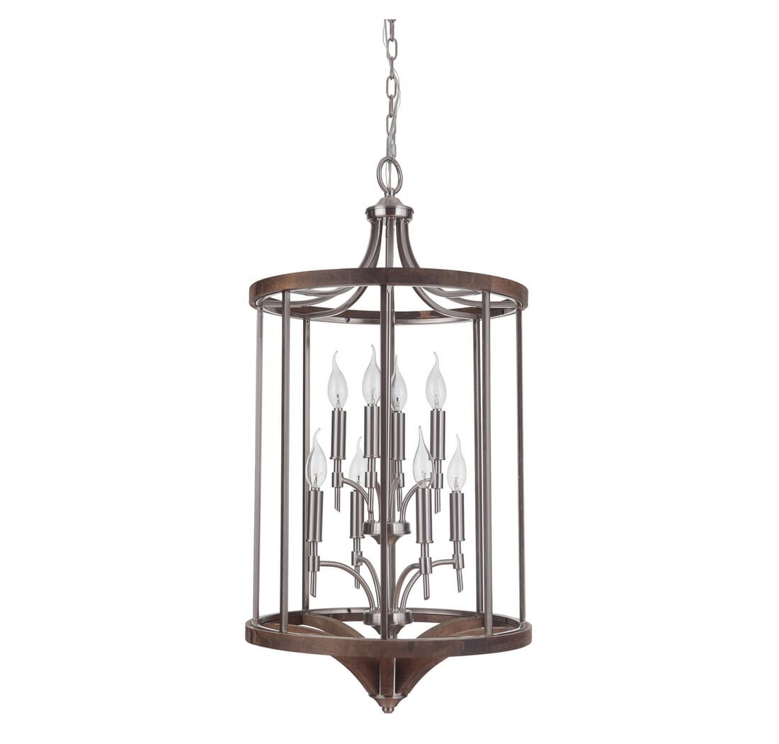 Craftmade Tahoe 8-Light 18" Foyer Light in Brushed Polished Nickel with Whiskey Barrel