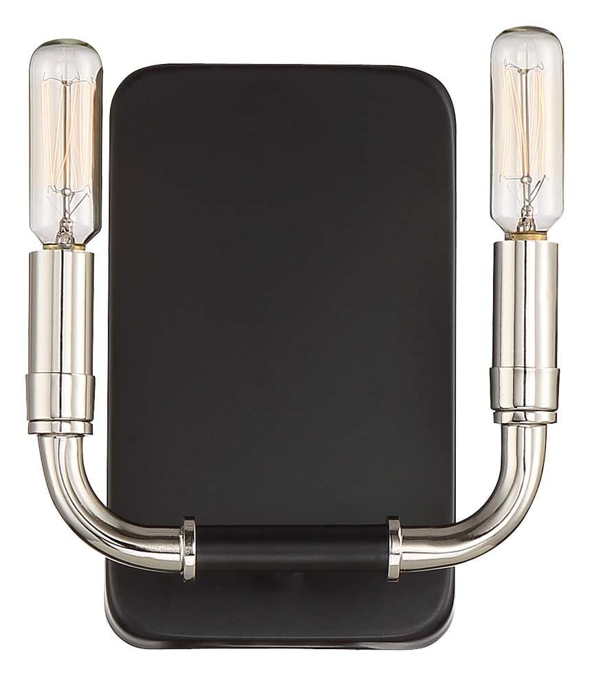 Minka Lavery Liege 2-Light 8" Wall Sconce in Matte Black with Polished Nickel