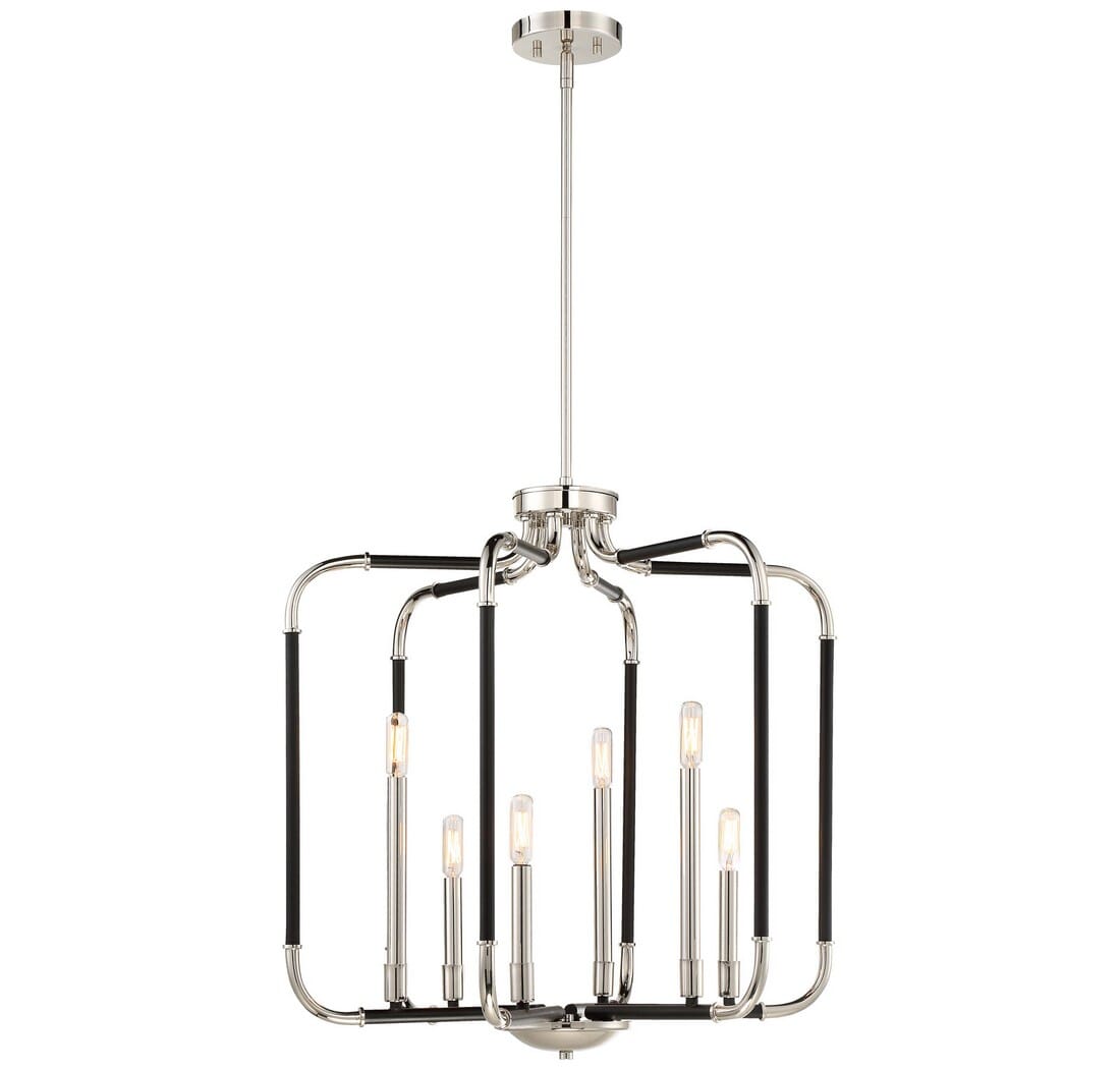 Minka Lavery Liege 6-Light 25" Pendant Light in Matte Black with Polished Nickel