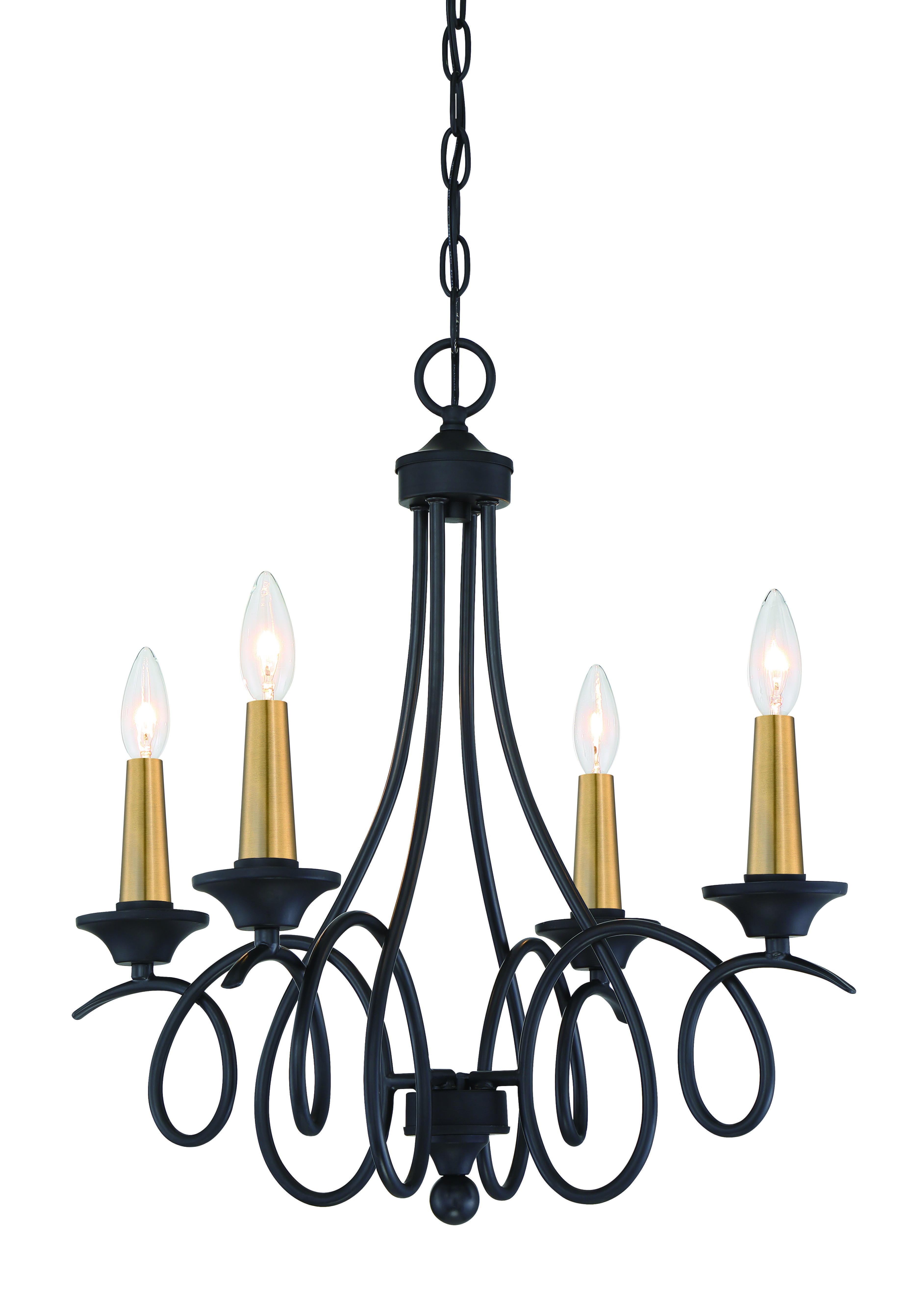 Minka Lavery La Courbe 4-Light Traditional Chandelier in Black With Antique Brass