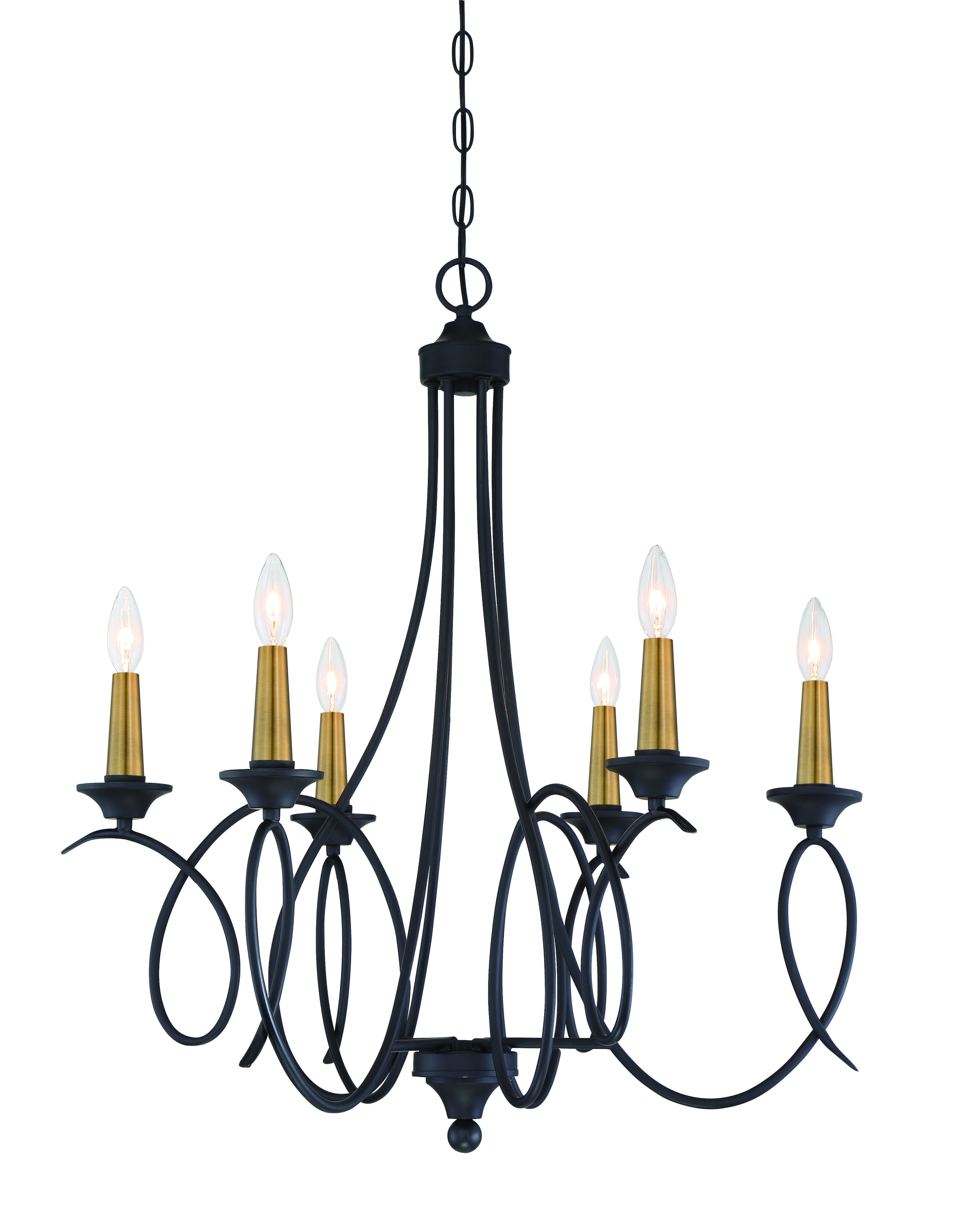 Minka Lavery La Courbe 6-Light Traditional Chandelier in Black With Antique Brass