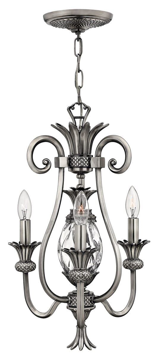 Hinkley Plantation 3-Light Mini Chandelier in Polished Antique Nickel