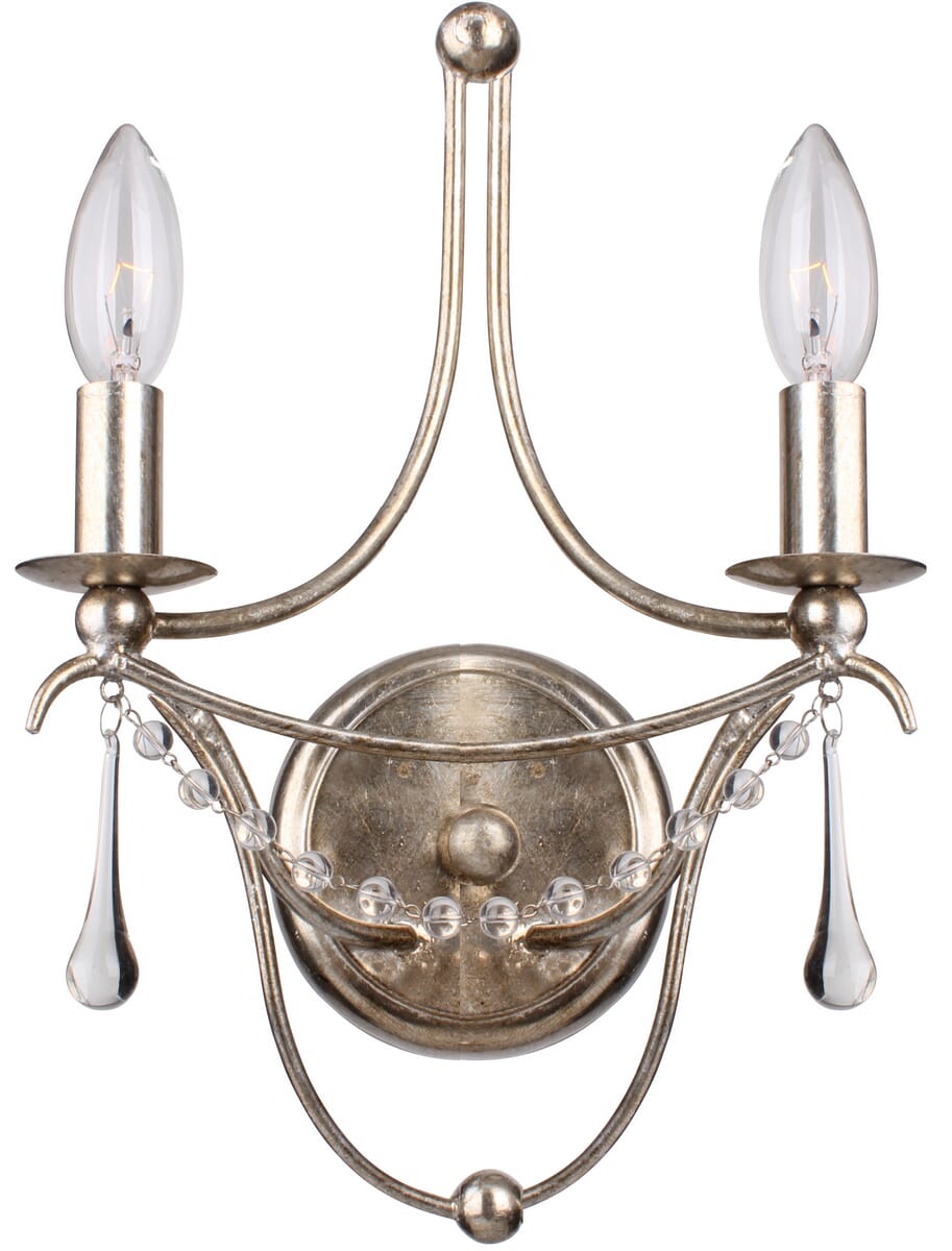 Crystorama Metro 2-Light 15" Wall Sconce in Antique Silver with Clear Glass Beads Crystals