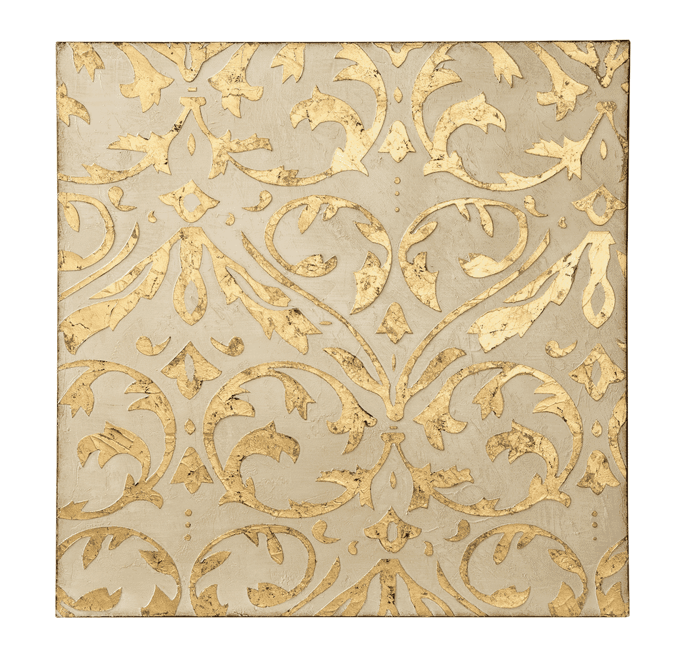 Varaluz Gold Damask Trefoil Wall Art in Ivory with Gold