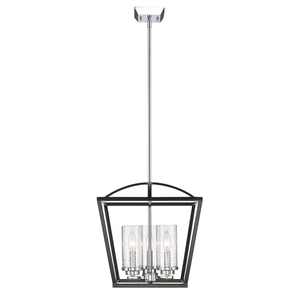 Golden Lighting Mercer 3-Light Pendant in Black with Seeded Glass