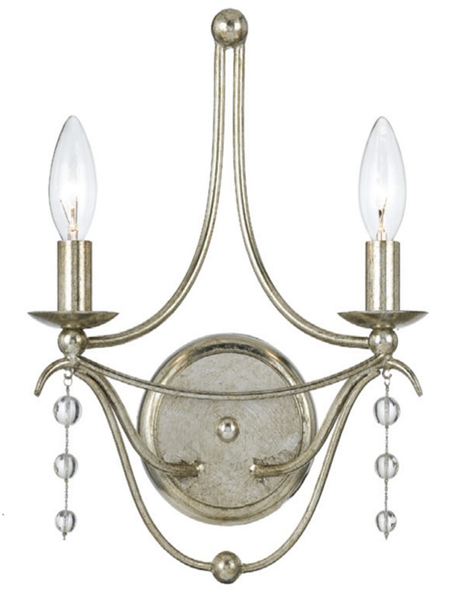 Crystorama Metro 2-Light 15" Wall Sconce in Antique Silver with Clear Glass Beads Crystals