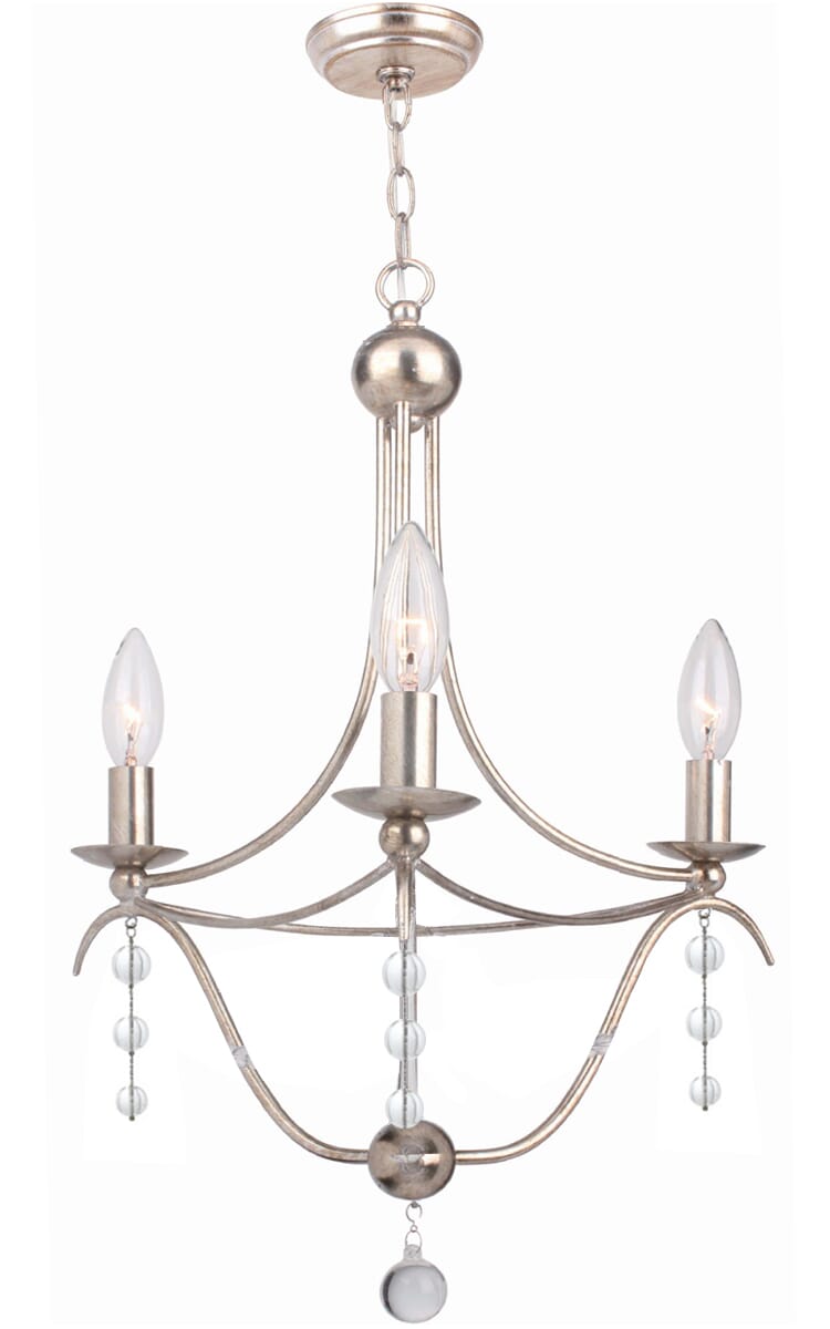 Crystorama Metro 3-Light 19" Mini Chandelier in Antique Silver with Clear Glass Beads Crystals