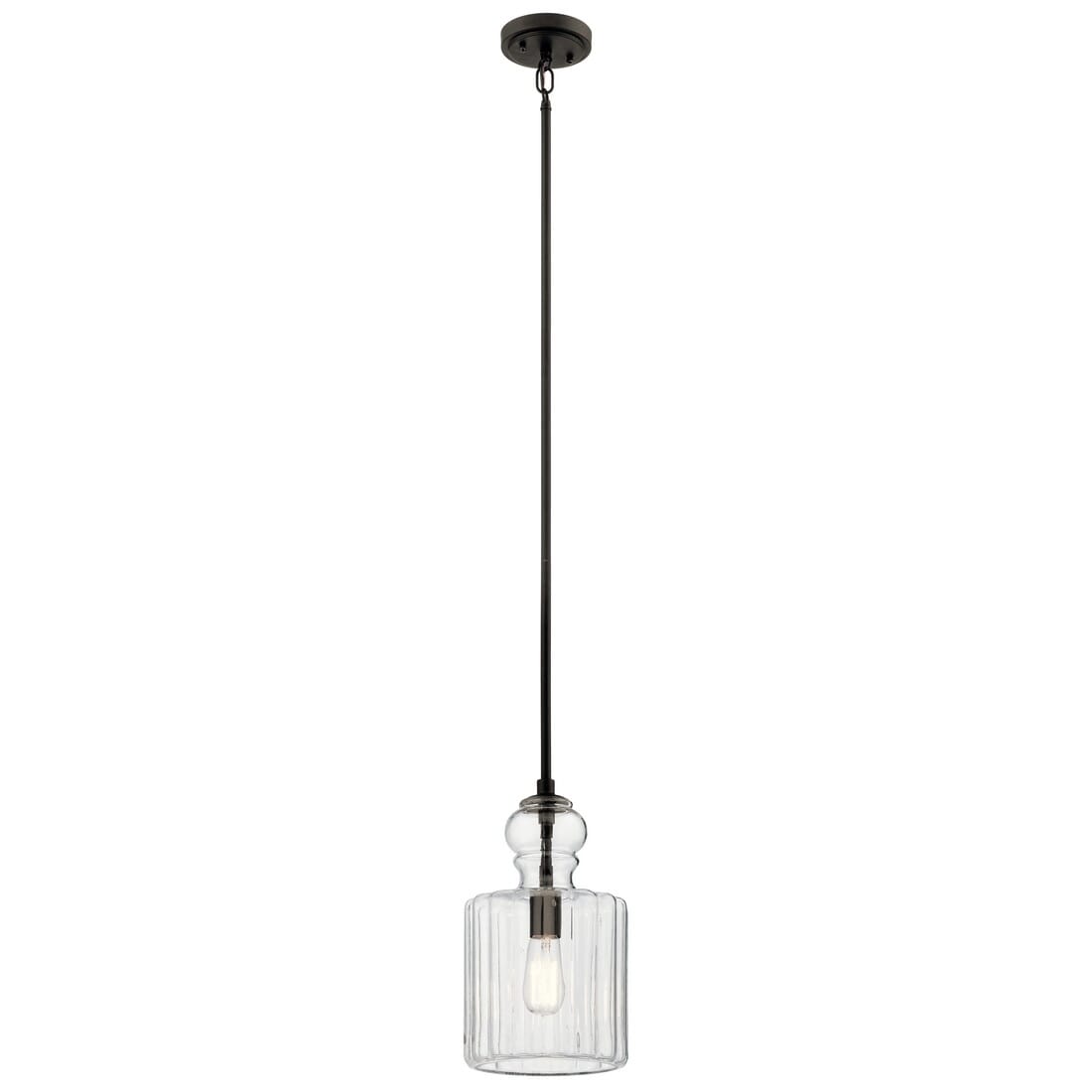 Kichler Riviera 7.75" Clear Ribbed Glass Pendant in Olde Bronze