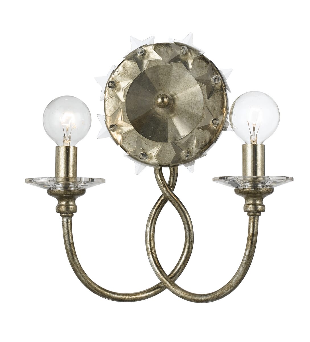 Crystorama Willow 2-Light Wall Sconce in Antique Silver with Clear Glass Star Crystals